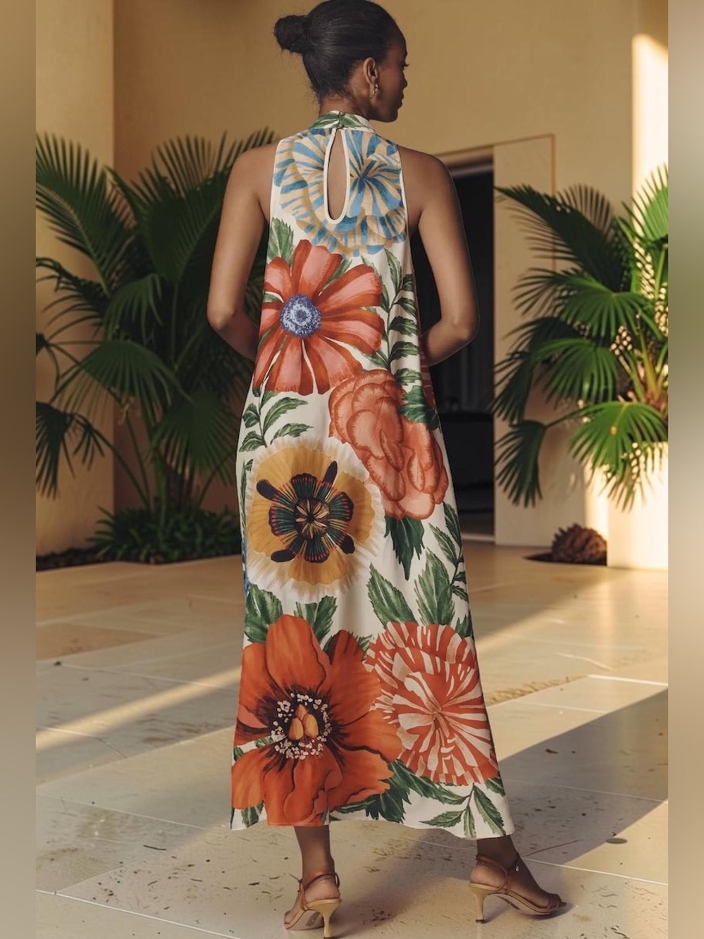 Antropologie FarmRio Halterneck Maxi Dress with Tropical Print - Picture 4 of 14